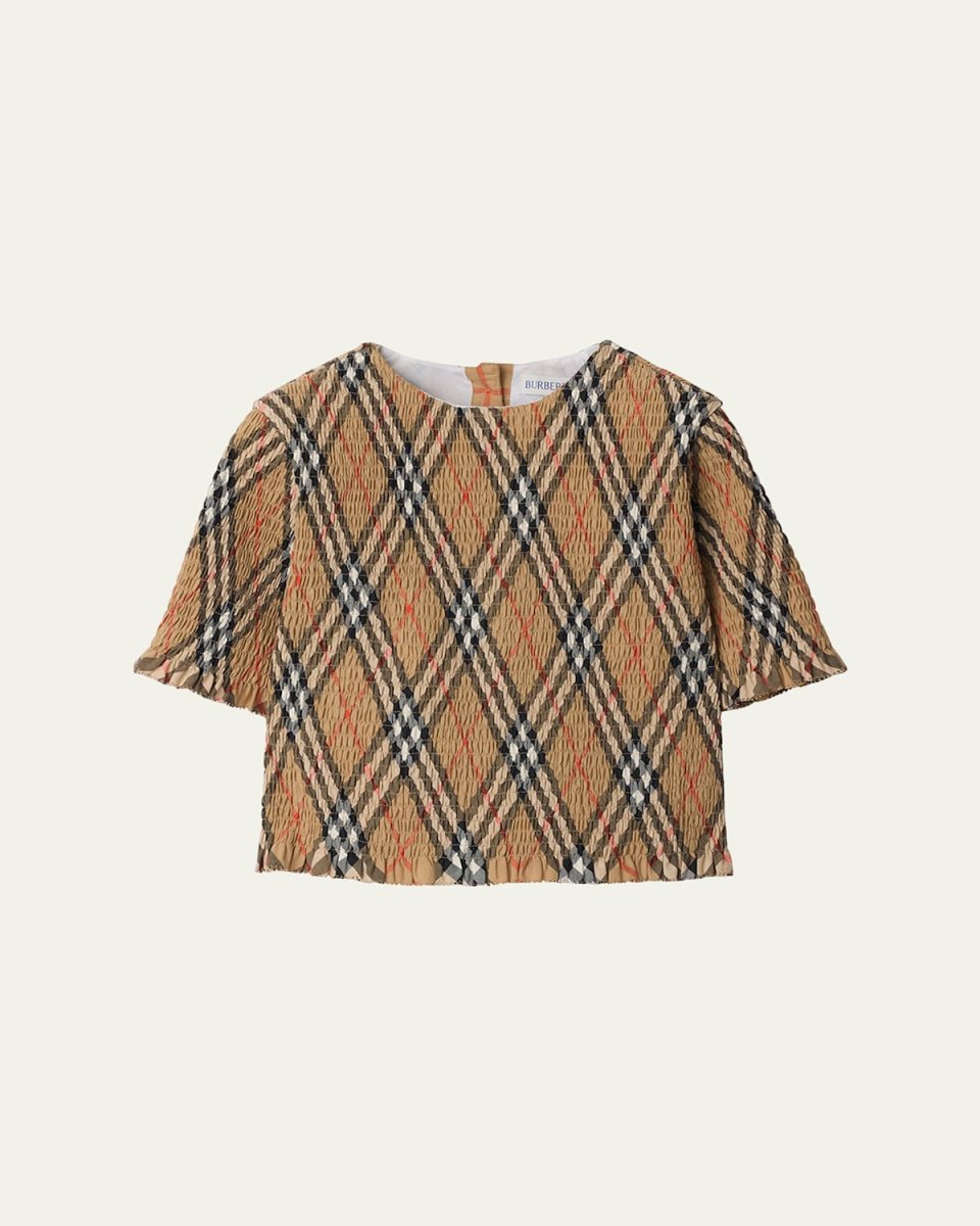 Girl's Madeline Smocked Check Shirt, Size 6M-2